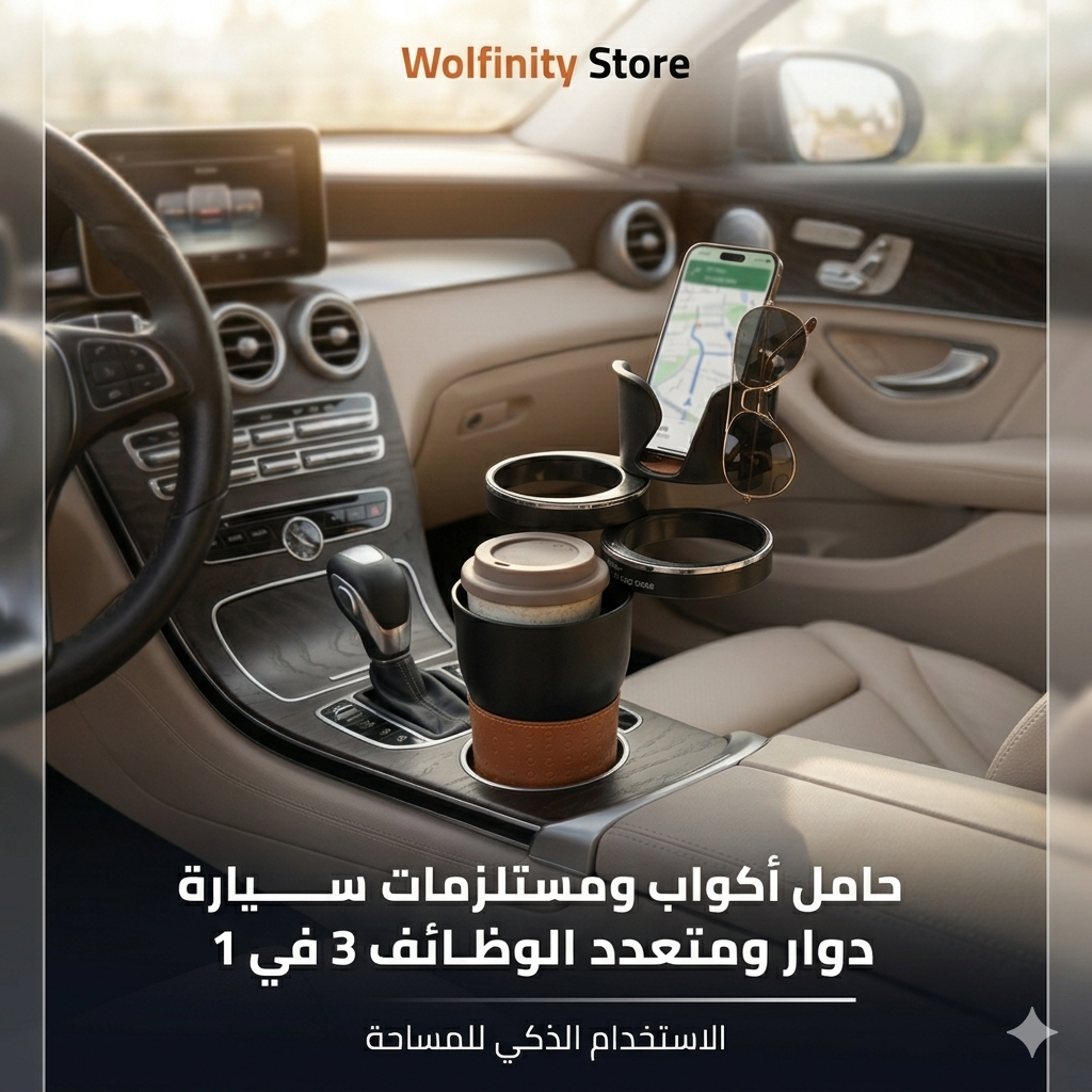 حامل أكواب ومستلزمات سيارة دوار ومتعدد الوظائف 3 في 1